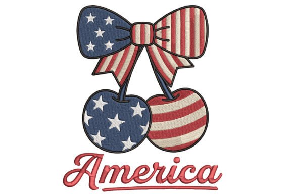 American Flag Cherry Embroidery Design