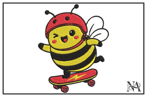Cute Skateboarding Bee Embroidery Design