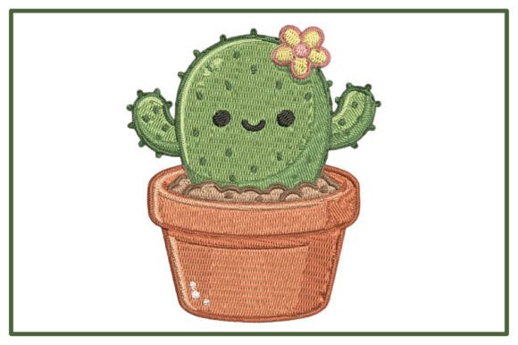 Cute Smiling Cactus Embroidery Design