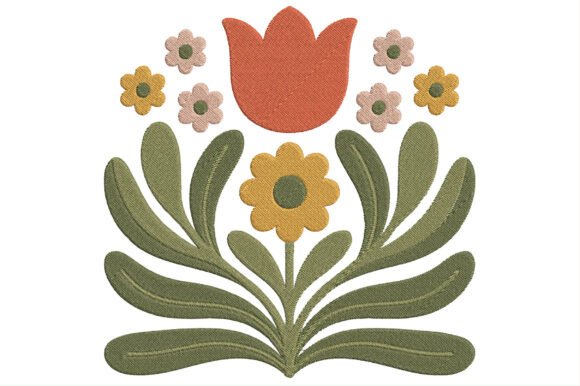 Embroidery Orange Tulip Flower Design