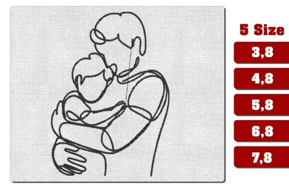 Father and Son Hug Embroidery Line