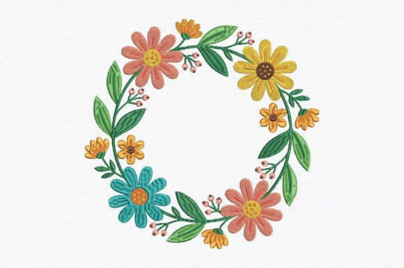 Flower Border Round Embroidery Design