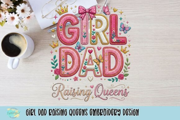 Girl Dad Raising Queens Embroidery Design