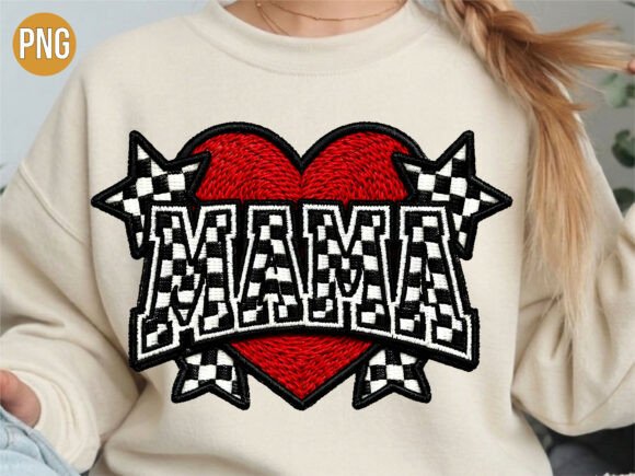 Mama Heart Checkered Embroidery PNG