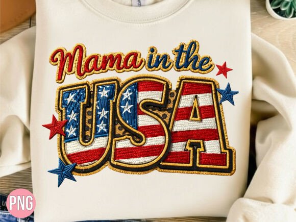 Mama in the USA Embroidery USA PNG SHIRT