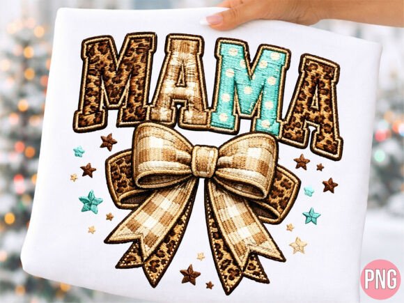 Mama Leopard Cheetah Bow Embroidery PNG