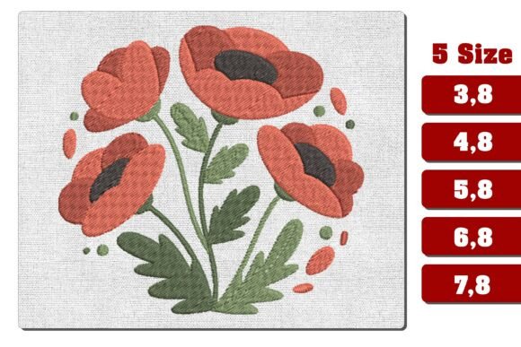 Red Poppy Bouquet Machine Embroidery