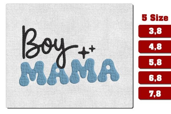 Retro Boy Mama Blue Embroidery Design