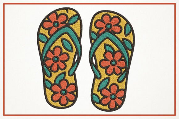 Summer Floral Flip-Flops Embroidery