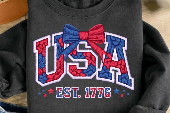 USA Est 1776 Embroidery Coquette Bow PNG