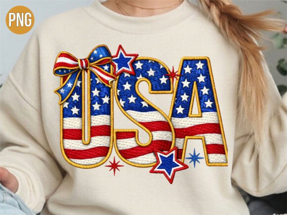 USA Flag Patriotic Embroidery Style PNG